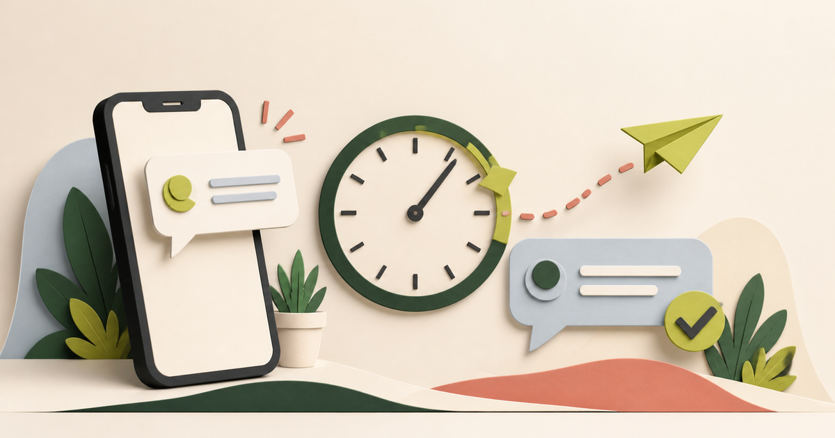 Phone enquiry, clock and prompt reply represented as a paper-crafted editorial scene