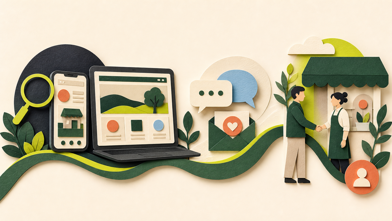 Online discovery, website visit and enquiry leading to a new customer relationship