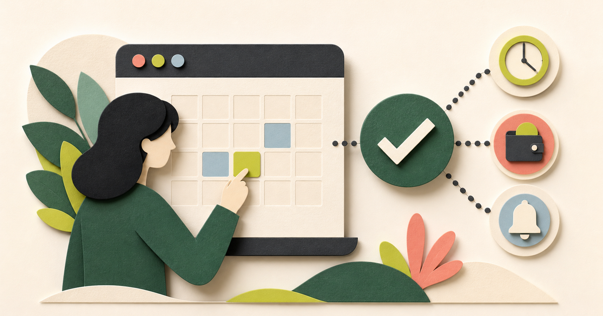 Customer selecting an appointment connected to confirmation, payment and reminder