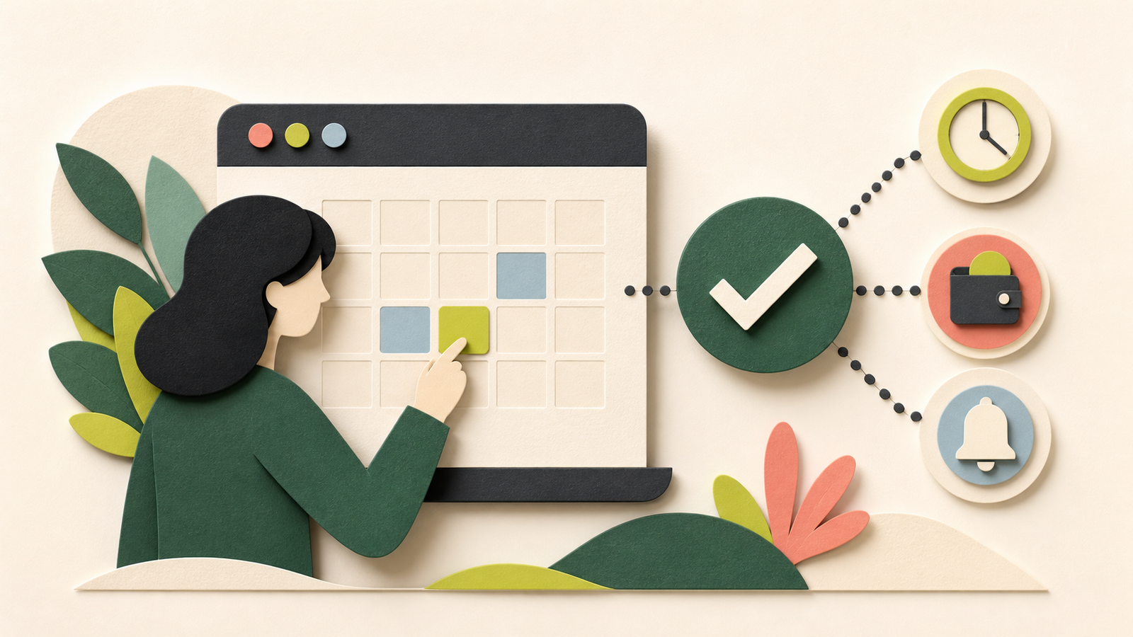 Customer selecting an appointment connected to confirmation, payment and reminder