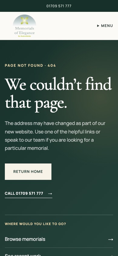 The new helpful Memorials of Elegance 404 page
