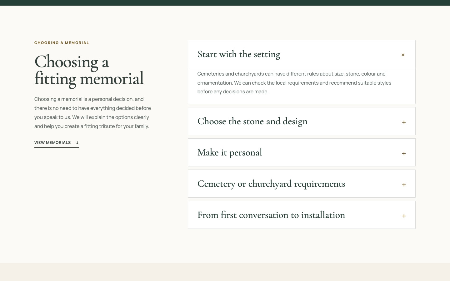 The redesigned memorial guidance accordion