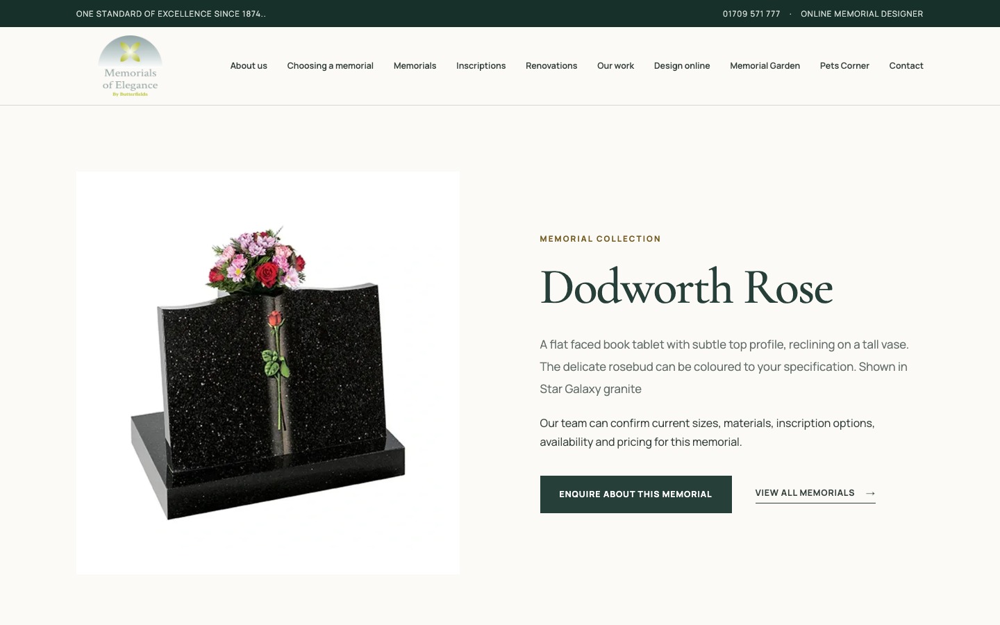 The redesigned Dodworth Rose product page