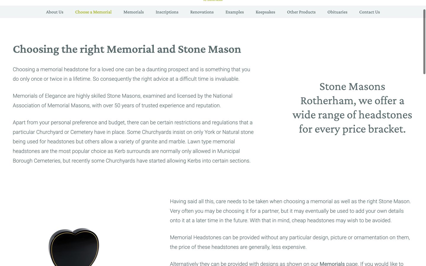 The old memorial guidance page with long blocks of copy