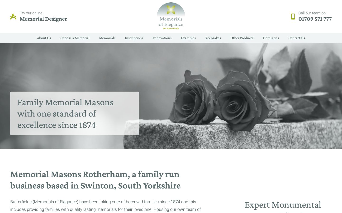 The old Memorials of Elegance homepage