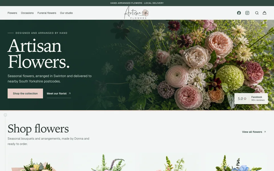 Artisan Flowers’ independently branded storefront and flower collections