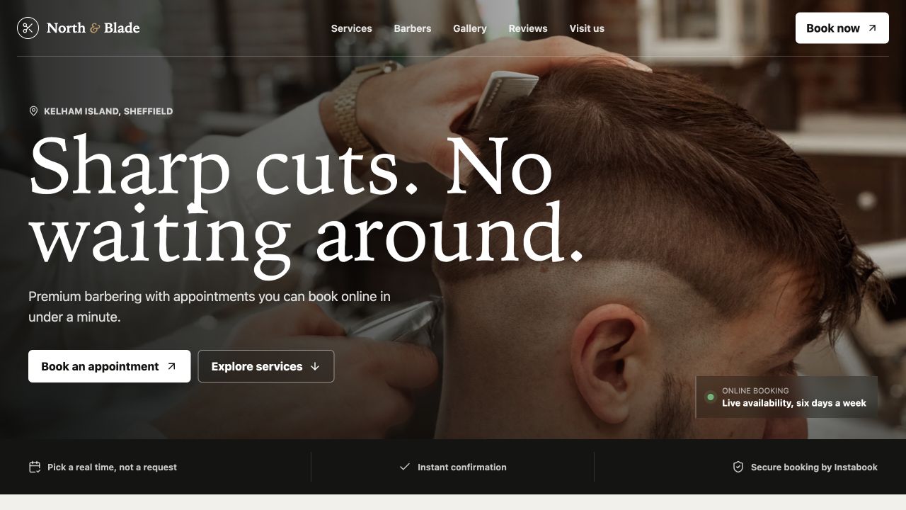 North and Blade demonstration website with online booking powered by Instabook