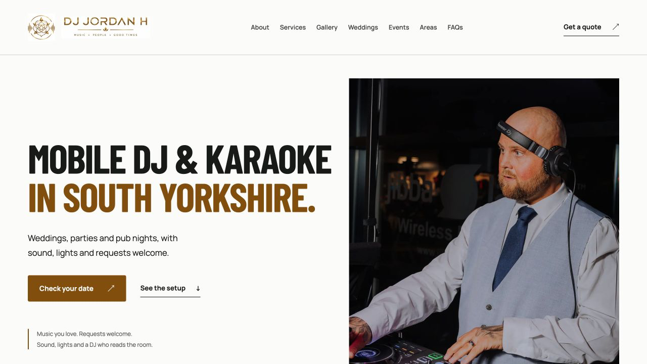 Complete DJ Jordan H website home page