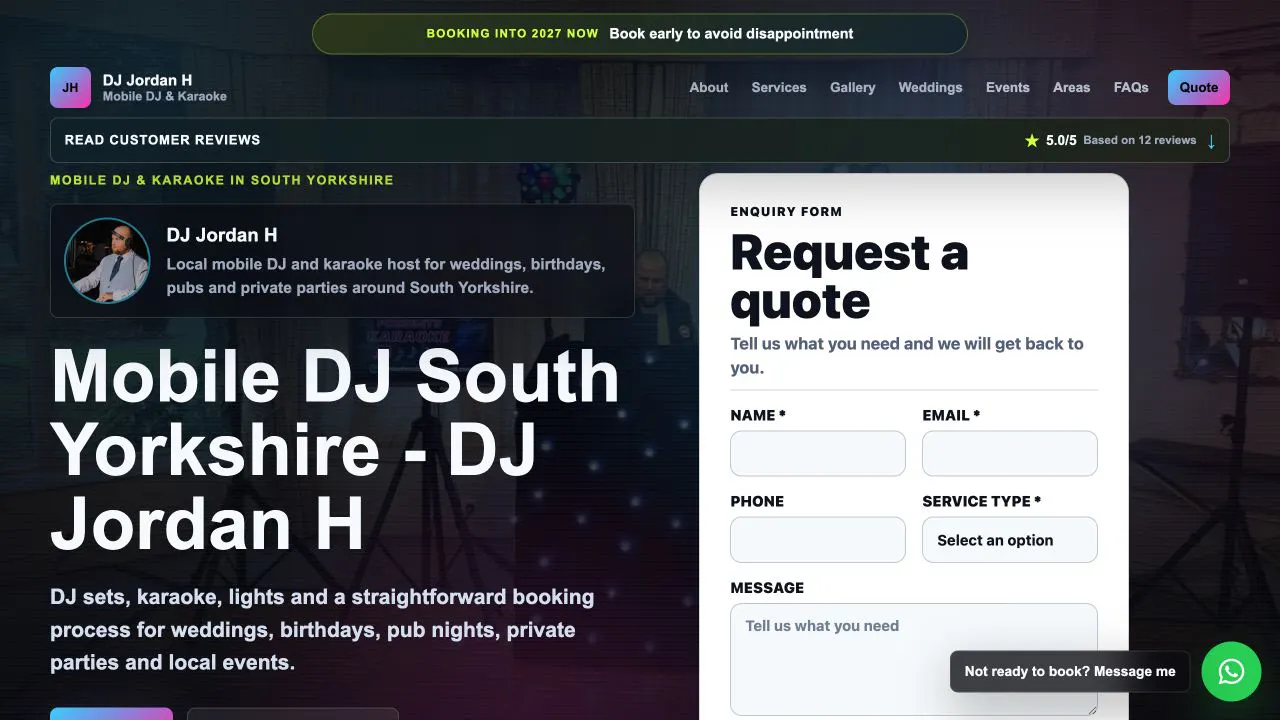 Complete DJ Jordan H website home page